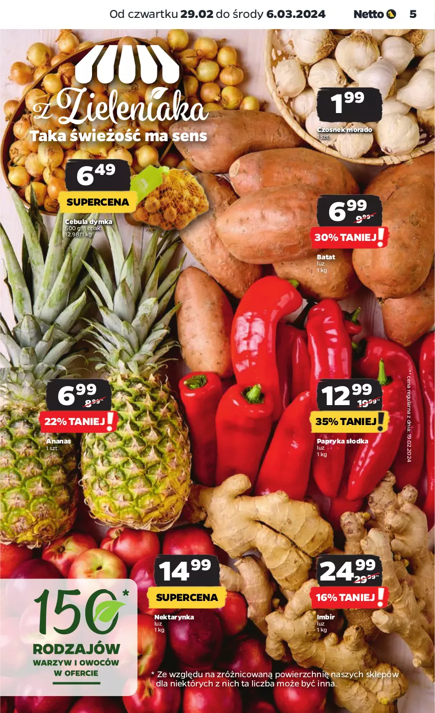 Gazetka promocyjna Netto - Artykuły spożywcze - ważna 29.02 do 06.03.2024 - strona 5 - produkty: Ananas, Cebula, Czosnek, Imbir, Nektar, Nektarynka, Papryka, Papryka słodka