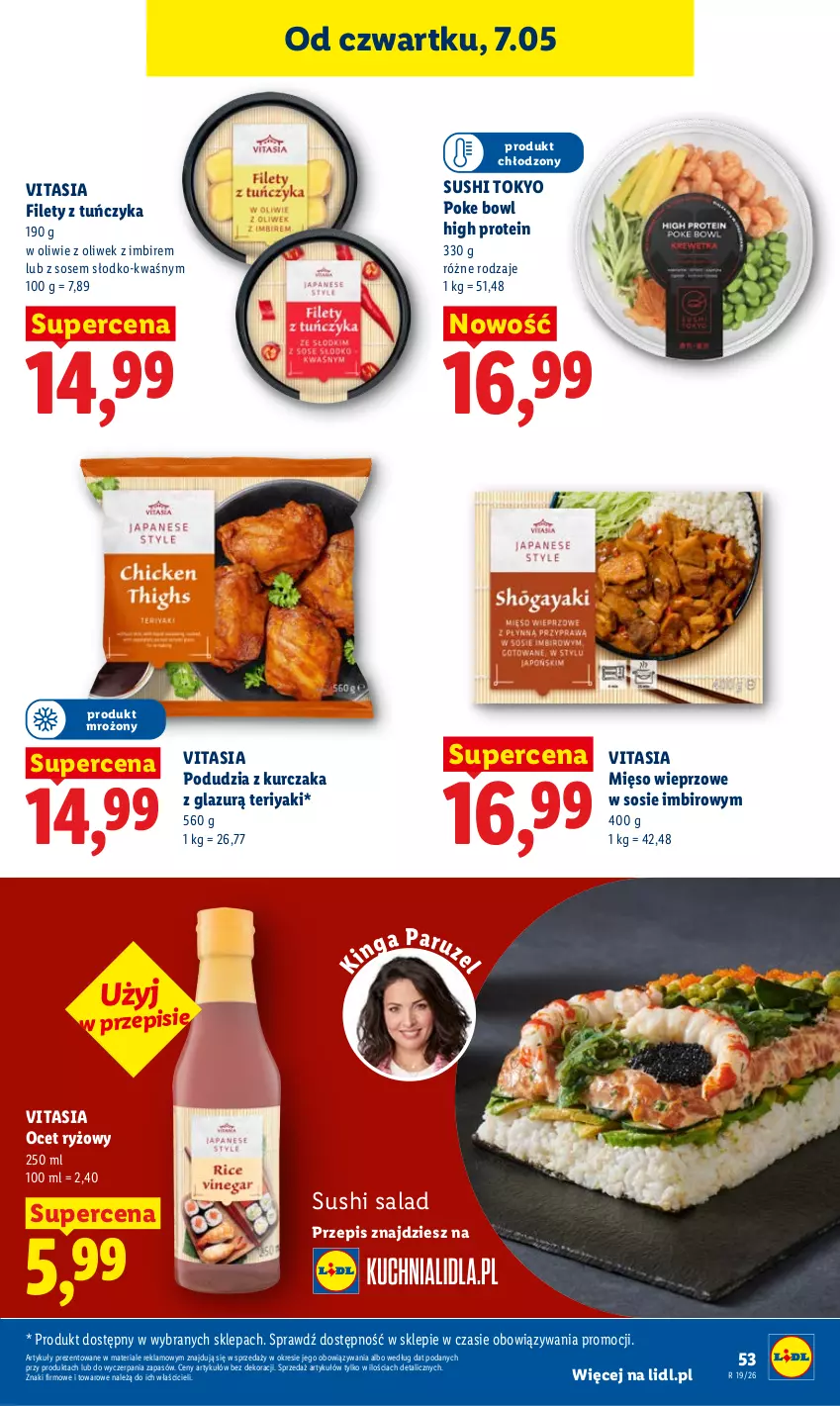 Gazetka promocyjna Lidl - Gazetka ważna od 7.05 do 9.05 - ważna 07.05 do 09.05.2026 - strona 53 - produkty: Imbir, Kurczak, Lazur, Mięso, Mięso wieprzowe, Ocet, Ocet ryżowy, Ryż, Sos, Sushi, Tuńczyk