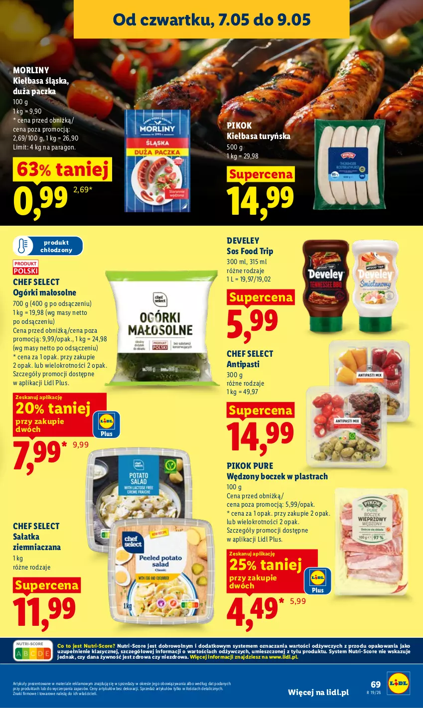 Gazetka promocyjna Lidl - Gazetka ważna od 7.05 do 9.05 - ważna 07.05 do 09.05.2026 - strona 69 - produkty: Boczek, Kiełbasa, Kiełbasa śląska, Morliny, PIKOK, Pur, Sałat, Sałatka, Sos