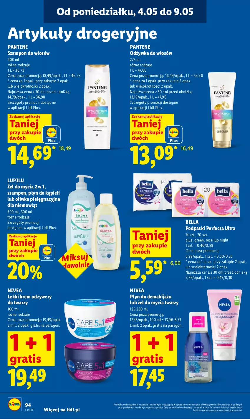 Gazetka promocyjna Lidl - Gazetka ważna od 7.05 do 9.05 - ważna 07.05 do 09.05.2026 - strona 98 - produkty: Bell, Bella, Gra, Krem odżywczy, Makijaż, Nivea, Odżywka, Pantene, Perfecta, Płyn do kąpieli, Podpaski, Szampon