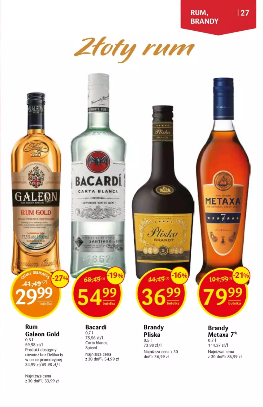 Gazetka promocyjna Delikatesy Centrum - DeliBarek DC28/DC39 - ważna 28.09 do 11.10.2023 - strona 27 - produkty: Bacardi, Brandy, Leon, Metaxa, Pliska, Rum