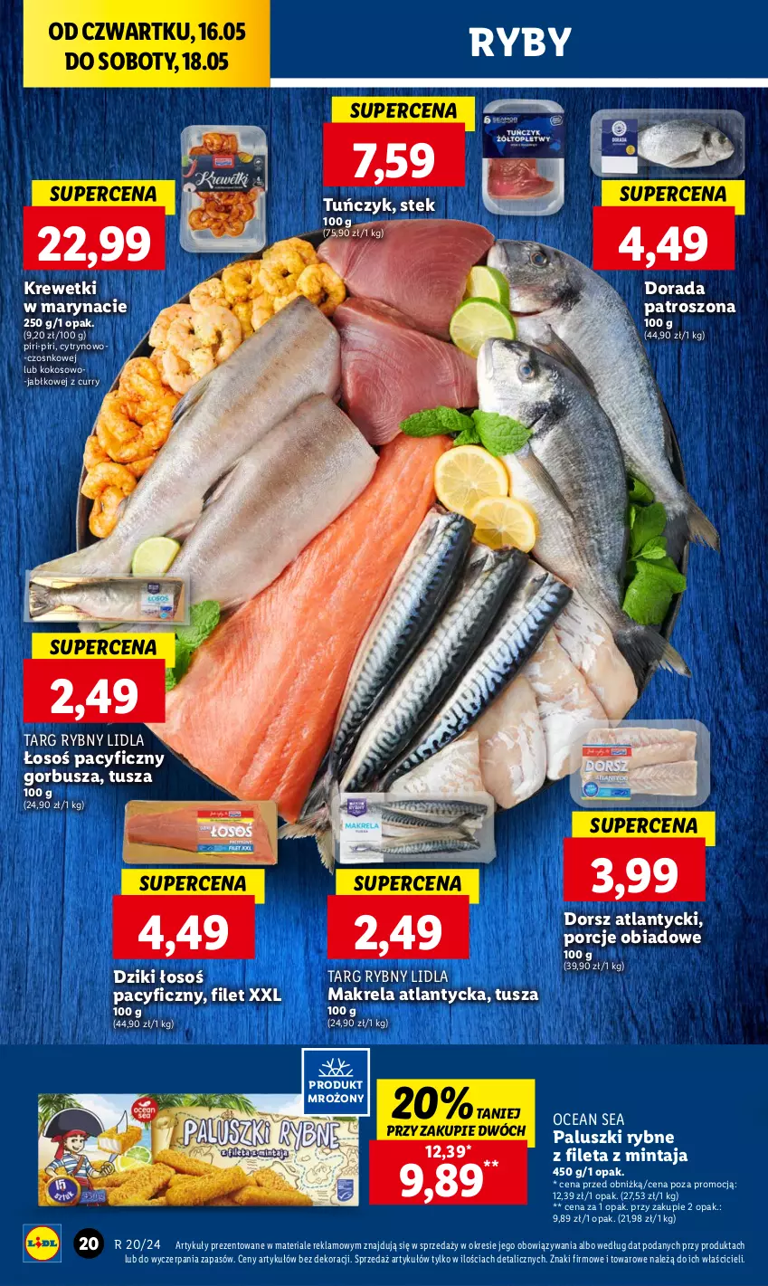 Gazetka promocyjna Lidl - GAZETKA - ważna 16.05 do 18.05.2024 - strona 28 - produkty: Dorsz, Kokos, Krewetki, Mintaj, Paluszki rybne, Por, Stek, Tuńczyk, Tusz