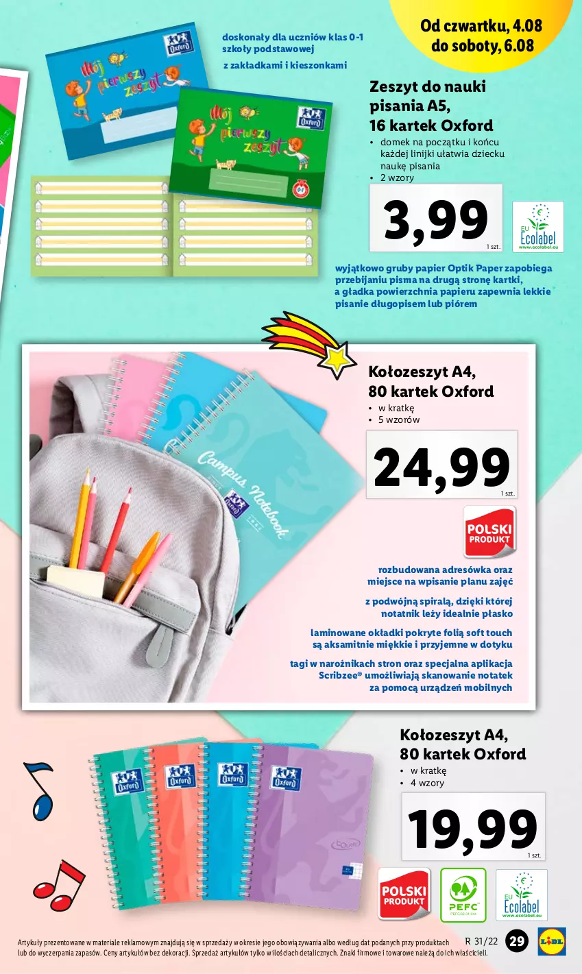 Gazetka promocyjna Lidl - GAZETKA - ważna 01.08 do 06.08.2022 - strona 29 - produkty: Aksam, Długopis, Dres, Mobil, Narożnik, Papier