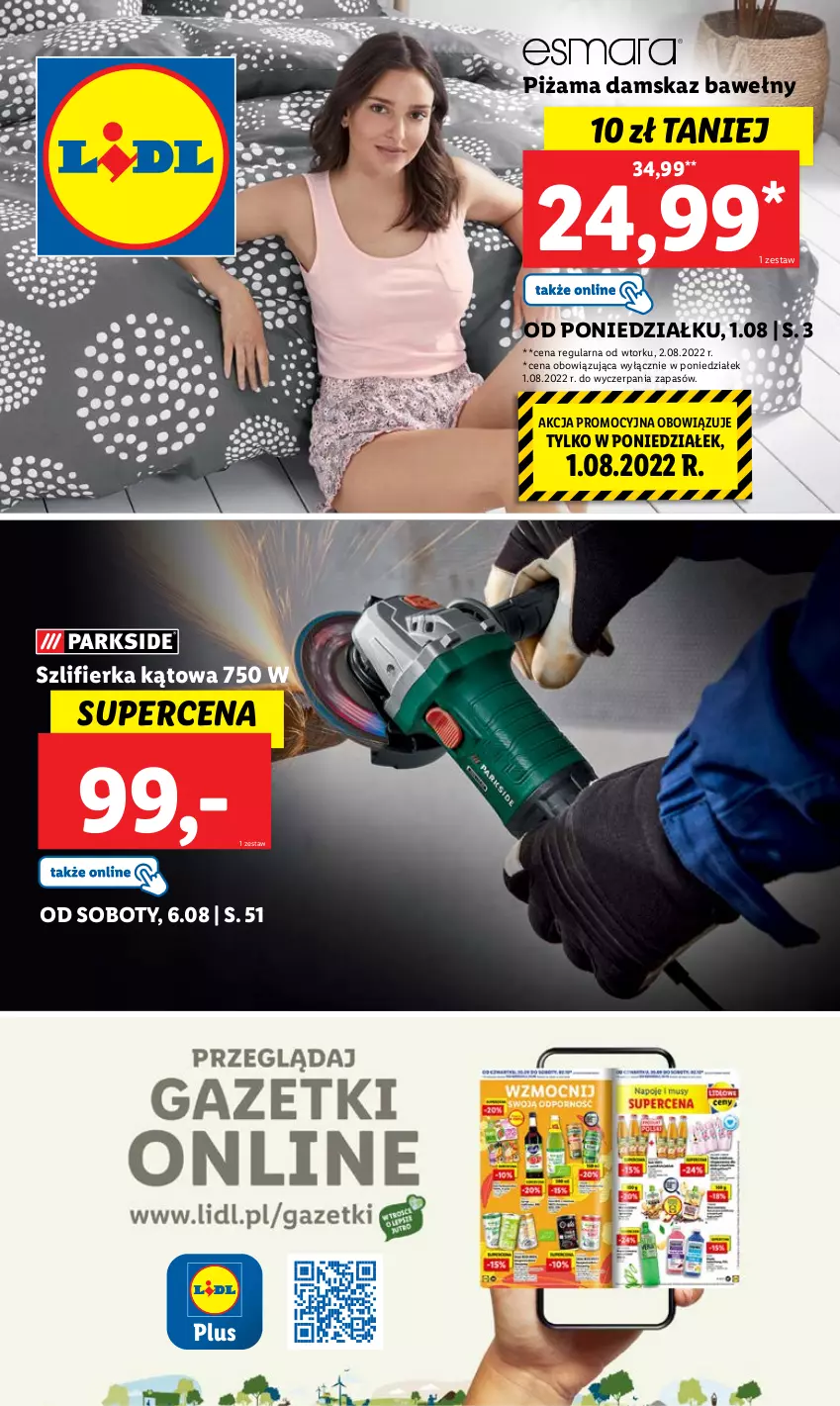 Gazetka promocyjna Lidl - GAZETKA - ważna 01.08 do 06.08.2022 - strona 61 - produkty: Piżama, Szlifierka, Szlifierka kątowa