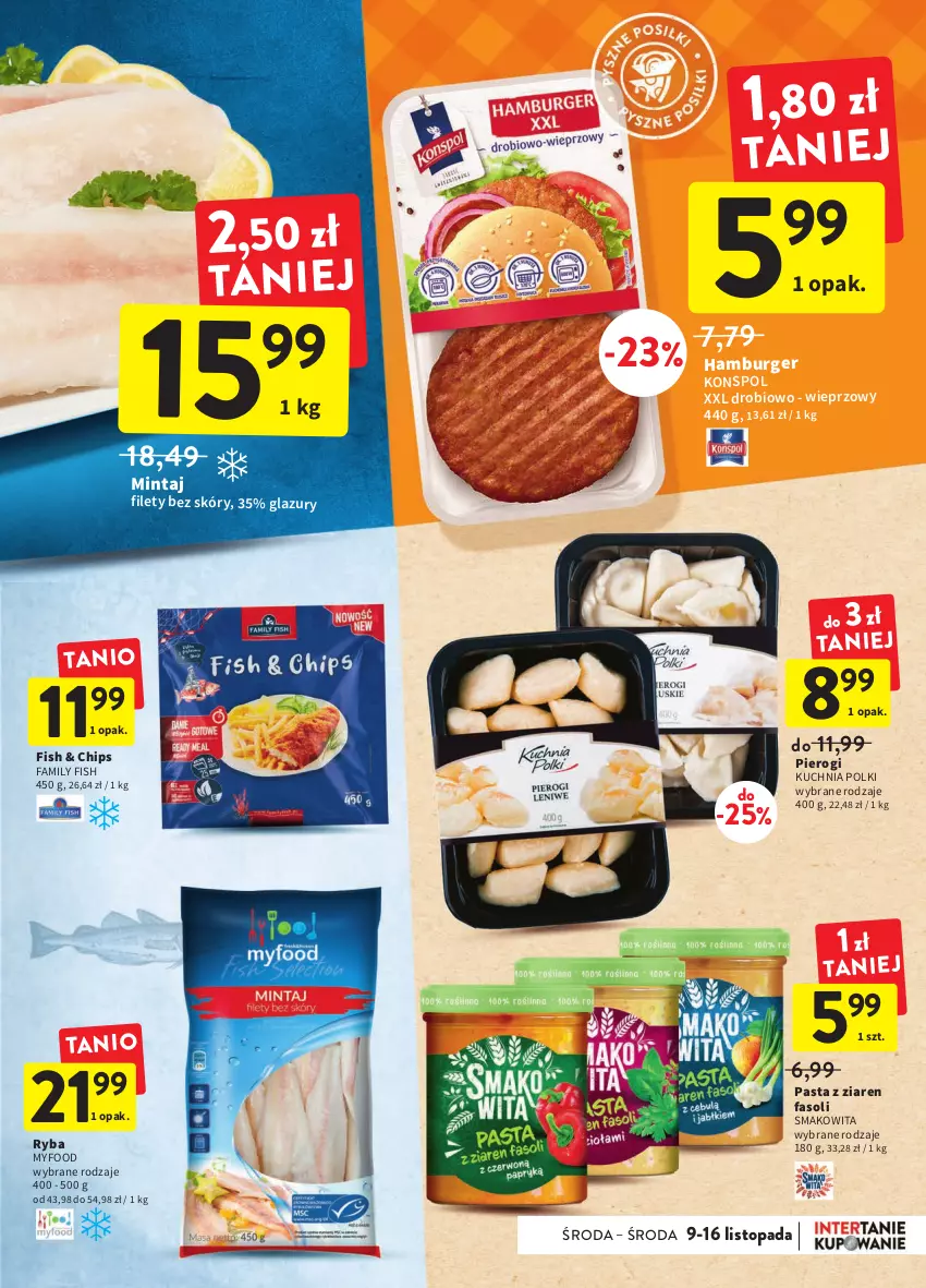 Gazetka promocyjna Intermarche - Gazetka Intermarche - ważna 09.11 do 15.11.2022 - strona 19 - produkty: Burger, Fa, Hamburger, Kuchnia, Lazur, Mintaj, Pierogi, Ryba, Smakowita, Top