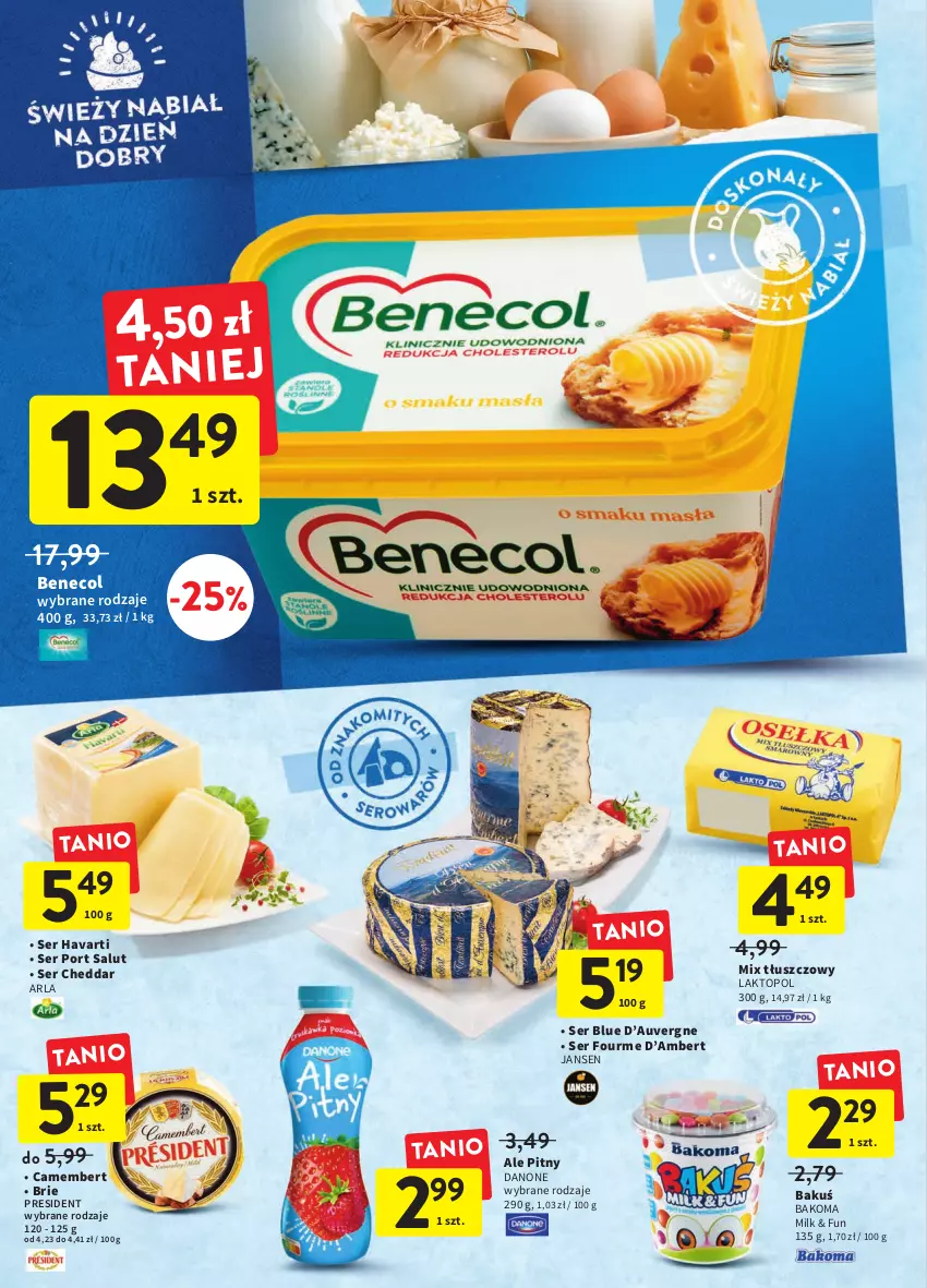 Gazetka promocyjna Intermarche - Gazetka Intermarche - ważna 09.11 do 15.11.2022 - strona 20 - produkty: Bakoma, Benecol, Brie, Camembert, Cheddar, Danone, Havarti, Por, Ser, Top