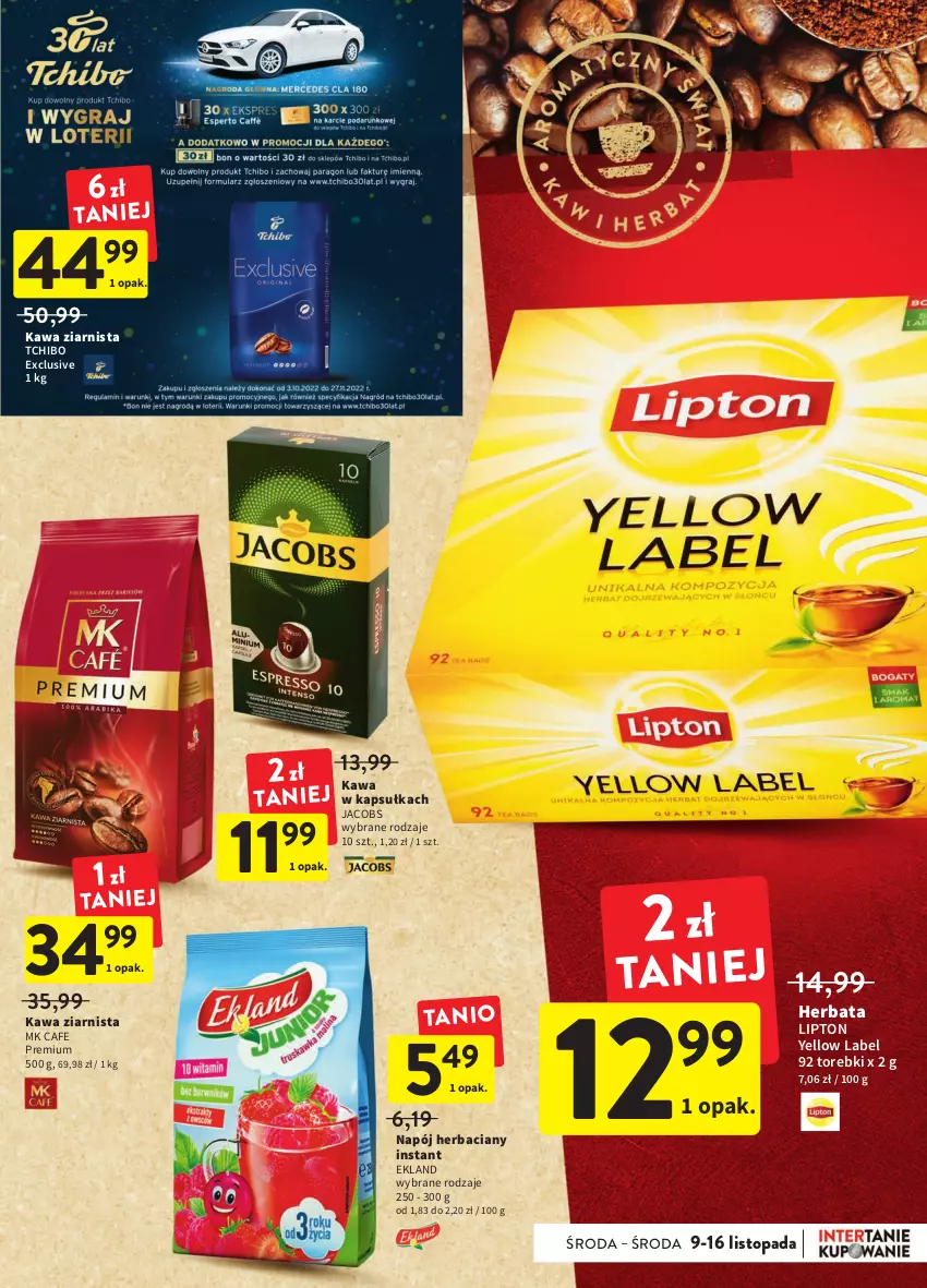 Gazetka promocyjna Intermarche - Gazetka Intermarche - ważna 09.11 do 15.11.2022 - strona 23 - produkty: Herbata, Jacobs, Kawa, Kawa ziarnista, Lipton, Napój, Tchibo, Top