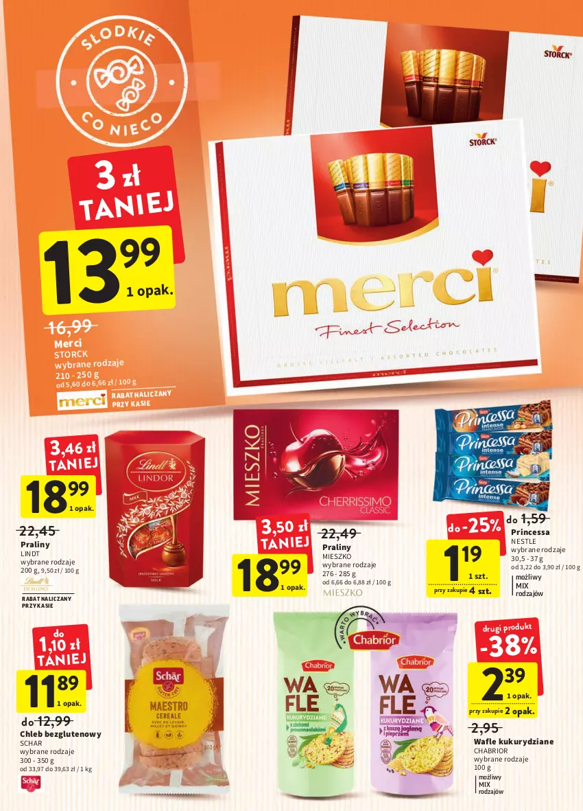 Gazetka promocyjna Intermarche - Gazetka Intermarche - ważna 09.11 do 15.11.2022 - strona 26 - produkty: Chabrior, Chleb, Chleb bezglutenowy, Lindt, Merci, Praliny, Princessa, Wafle