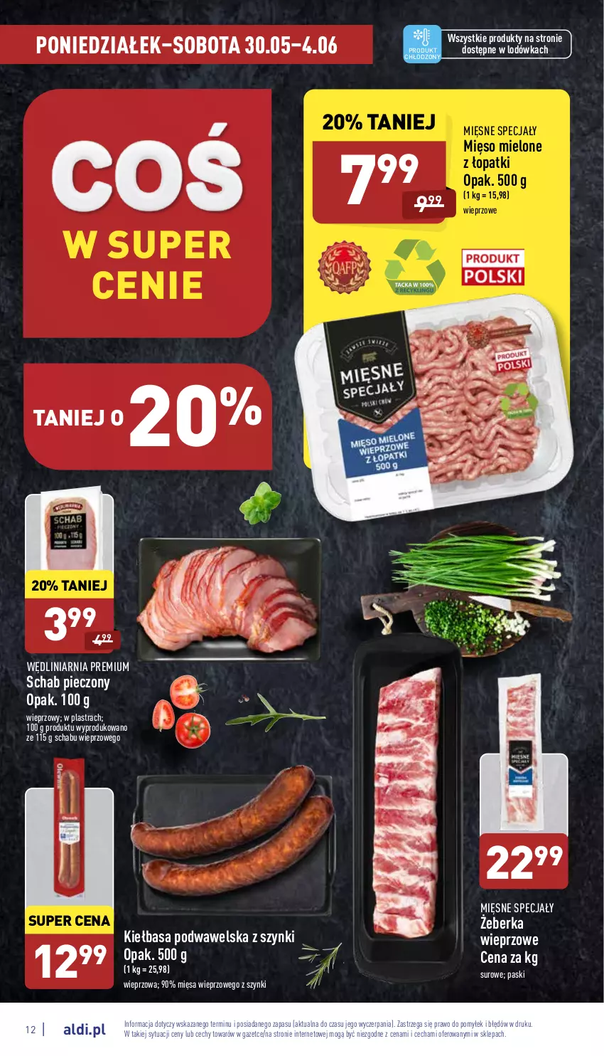 Gazetka promocyjna Aldi - Pełny katalog - ważna 30.05 do 04.06.2022 - strona 12 - produkty: Kiełbasa, Kiełbasa podwawelska, Lodówka, Mięsne specjały, Mięso, Mięso mielone, Piec, Schab pieczony, Wawel