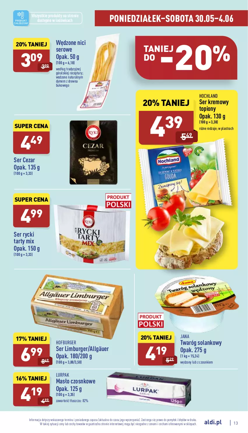 Gazetka promocyjna Aldi - Pełny katalog - ważna 30.05 do 04.06.2022 - strona 13 - produkty: Burger, Hochland, Hofburger, LG, Limburger, Lodówka, Lurpak, Masło, Ser, Solan, Top, Twaróg