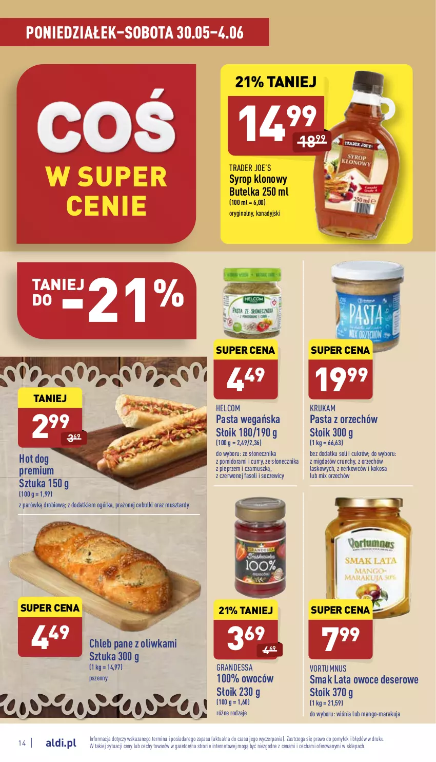 Gazetka promocyjna Aldi - Pełny katalog - ważna 30.05 do 04.06.2022 - strona 14 - produkty: Chleb, Deser, Fa, Gin, Gra, HELCOM, Hot dog, Kokos, Mango, Mus, Owoce, Pieprz, Ser, Syrop