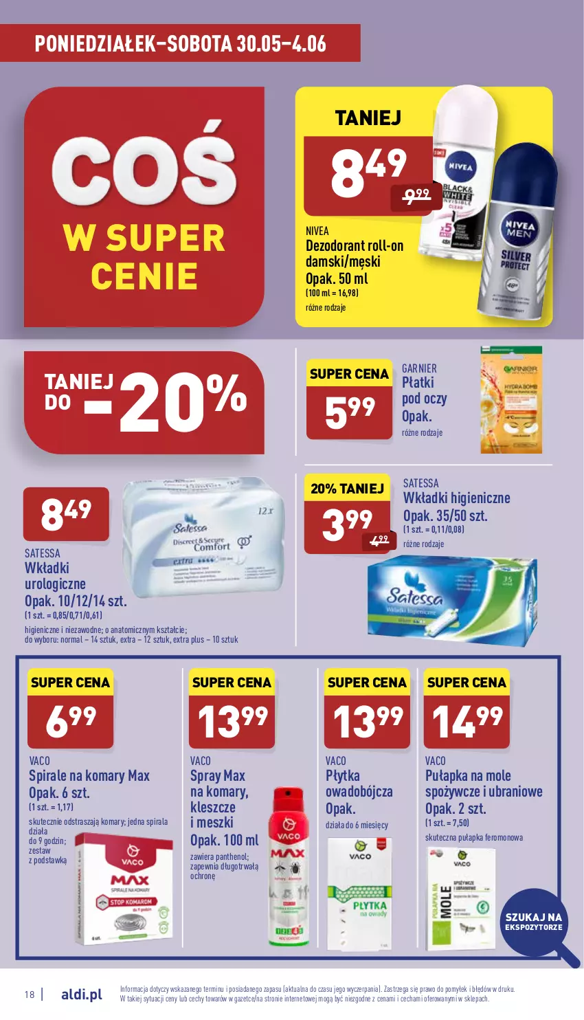 Gazetka promocyjna Aldi - Pełny katalog - ważna 30.05 do 04.06.2022 - strona 18 - produkty: Atomic, Dezodorant, Garnier, Nivea, Płytka, Wkładki, Wkładki urologiczne