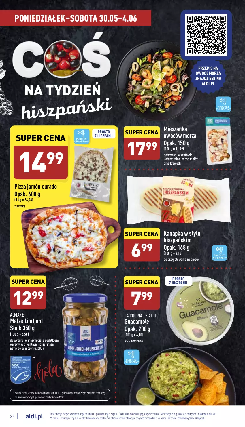 Gazetka promocyjna Aldi - Pełny katalog - ważna 30.05 do 04.06.2022 - strona 22 - produkty: Amol, Arnica, Krewetki, Małże, Mięso, Owoce, Owoce morza, Pizza, Ryby i owoce morza, Sos