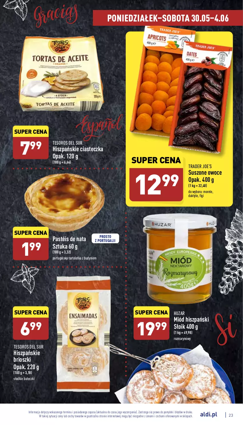 Gazetka promocyjna Aldi - Pełny katalog - ważna 30.05 do 04.06.2022 - strona 23 - produkty: Bułeczki, Daktyle, Figi, Miód, Owoce, Por