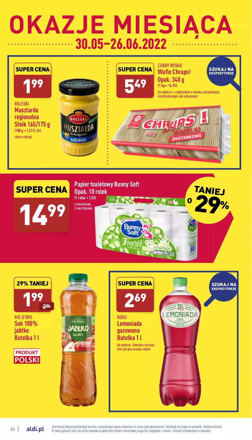 Gazetka promocyjna Aldi - Pełny katalog - ważna 30.05 do 04.06.2022 - strona 26 - produkty: Aronia, Kakao, Lemoniada, Limonka, Mięta, Mus, Musztarda, Papier, Papier toaletowy, Rum, Sok, Wafle