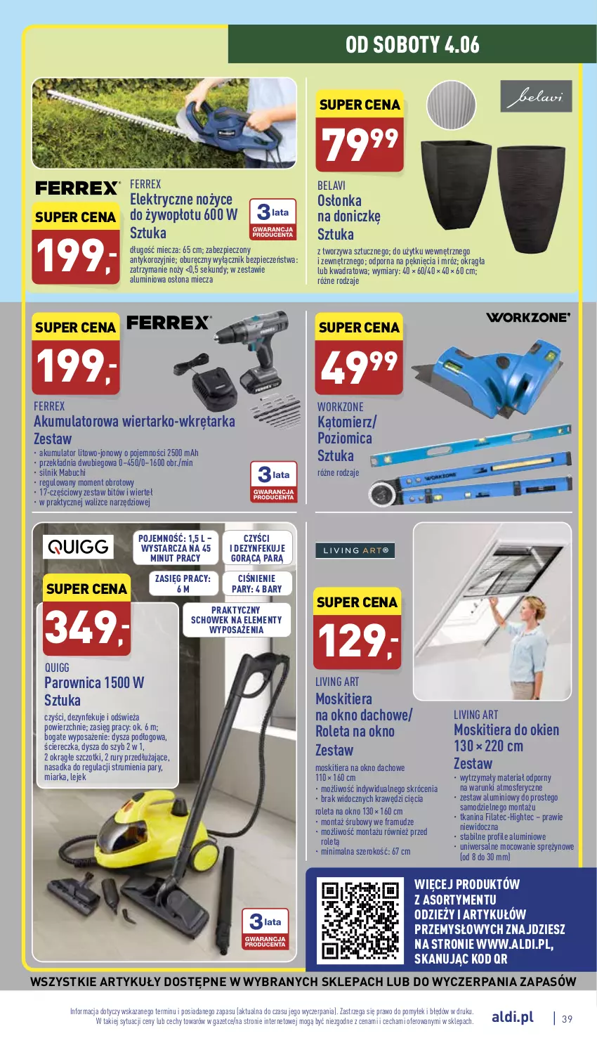 Gazetka promocyjna Aldi - Pełny katalog - ważna 30.05 do 04.06.2022 - strona 39 - produkty: 5 Sekund, Akumulator, Miarka, Miecz, Noż, Nożyce, Okno, Osłonka, Parownica, Piec, Por, Poziomica, Roleta, Rum, Tarka, Wkręt, Wkrętarka