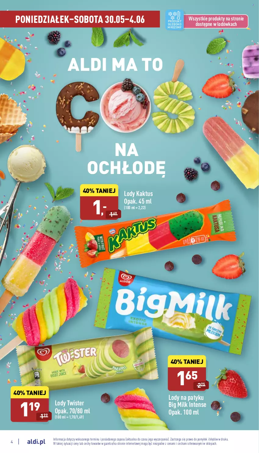 Gazetka promocyjna Aldi - Pełny katalog - ważna 30.05 do 04.06.2022 - strona 4 - produkty: Big Milk, Kaktus, Lodówka, Lody