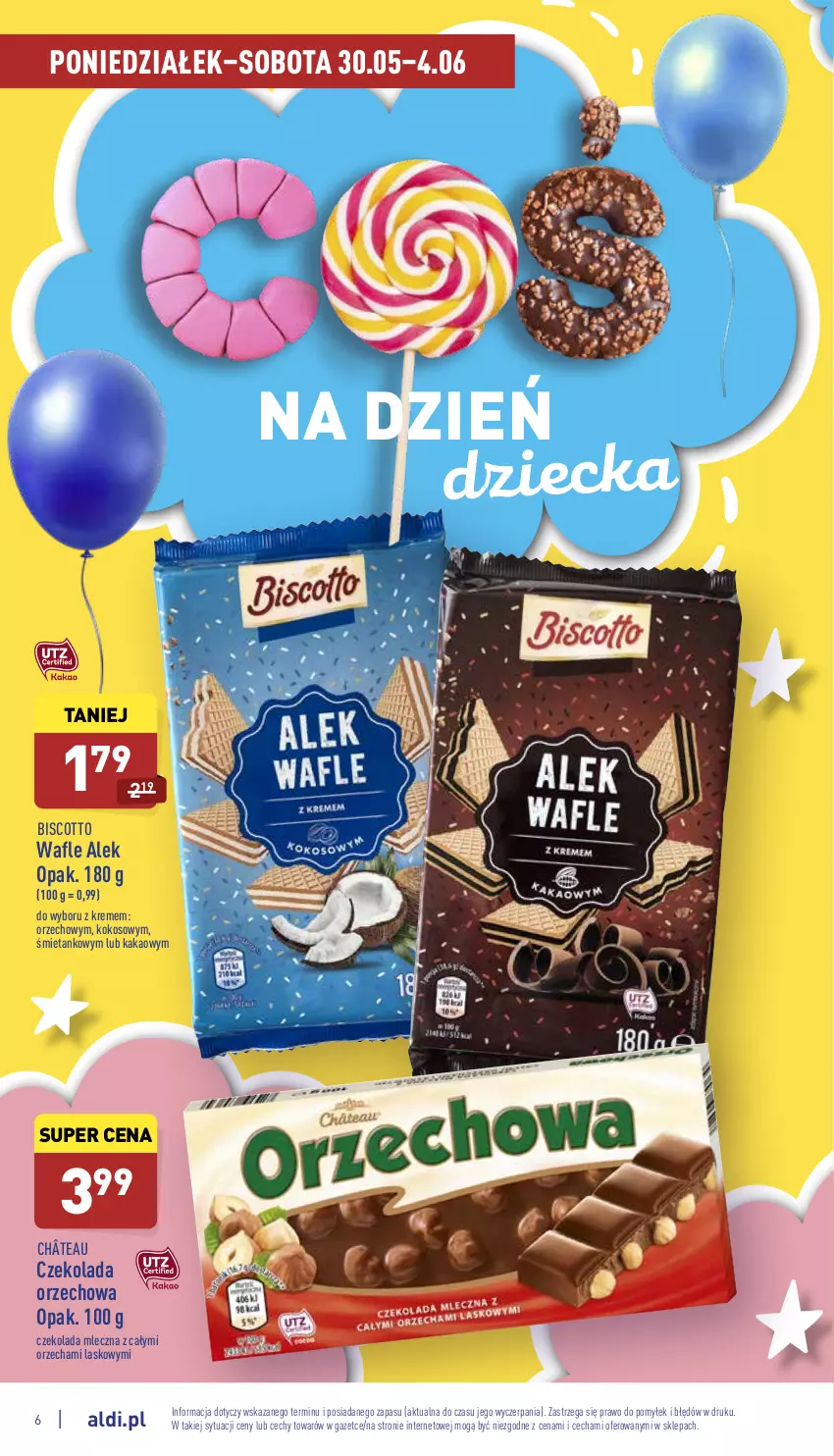 Gazetka promocyjna Aldi - Pełny katalog - ważna 30.05 do 04.06.2022 - strona 6 - produkty: Czekolada, Czekolada mleczna, Czekolada orzechowa, Kakao, Kokos, Wafle