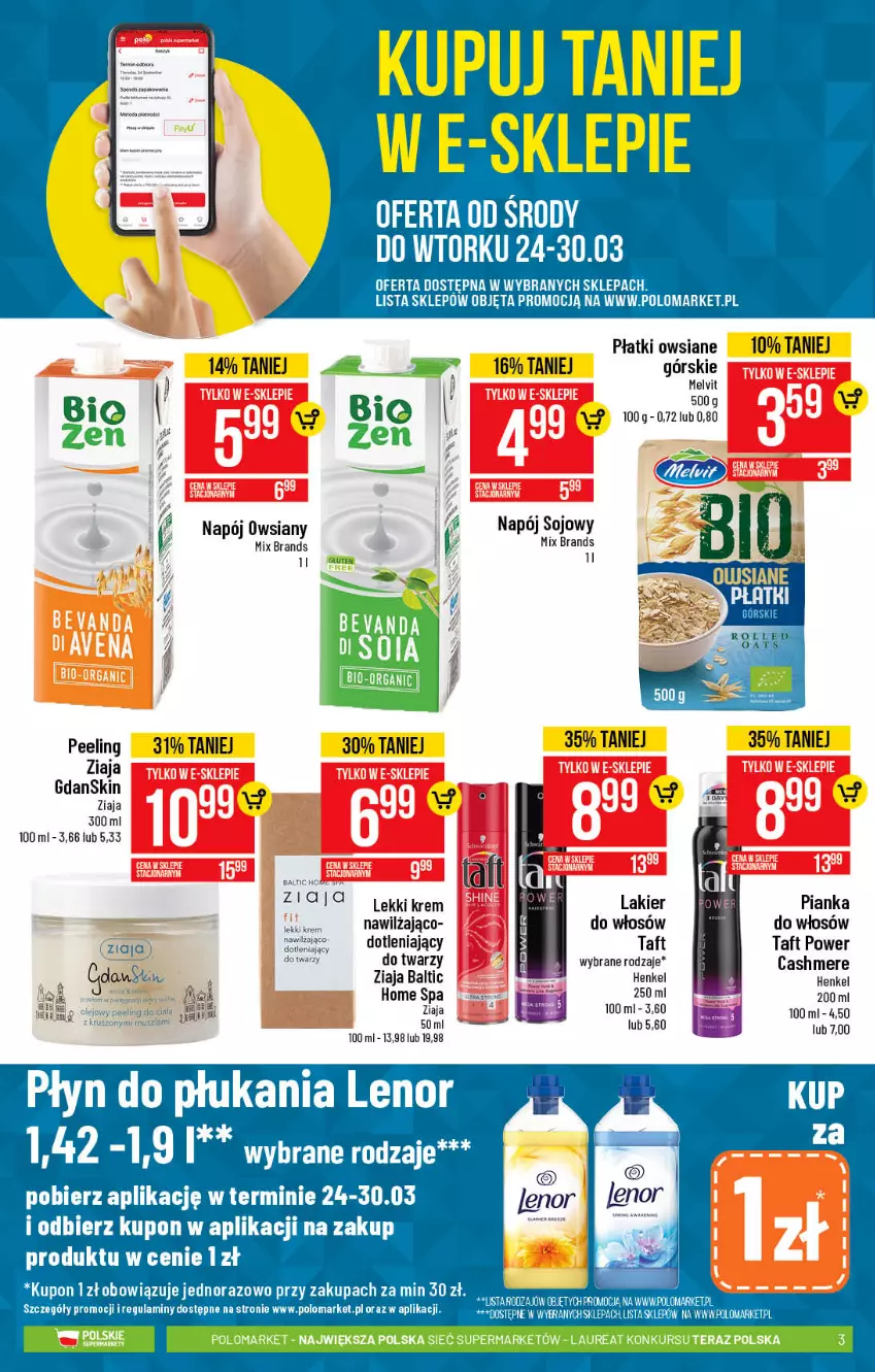 Gazetka promocyjna PoloMarket - Gazetka promocyjna  r - ważna 24.03 do 30.03.2021 - strona 3 - produkty: Lakier, Laur, Melvit, Napój, Peeling, Płatki owsiane, Taft, Tera, Ziaja