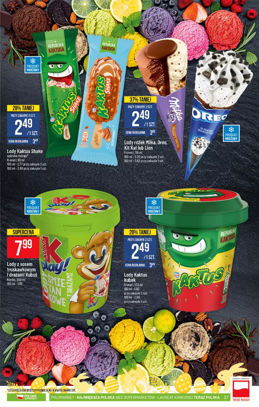 Gazetka promocyjna PoloMarket - Gazetka promocyjna  r - ważna 24.03 do 30.03.2021 - strona 37 - produkty: Kaktus, Kit Kat, Kubuś, LG, Lion, Lody, Milka, Oreo