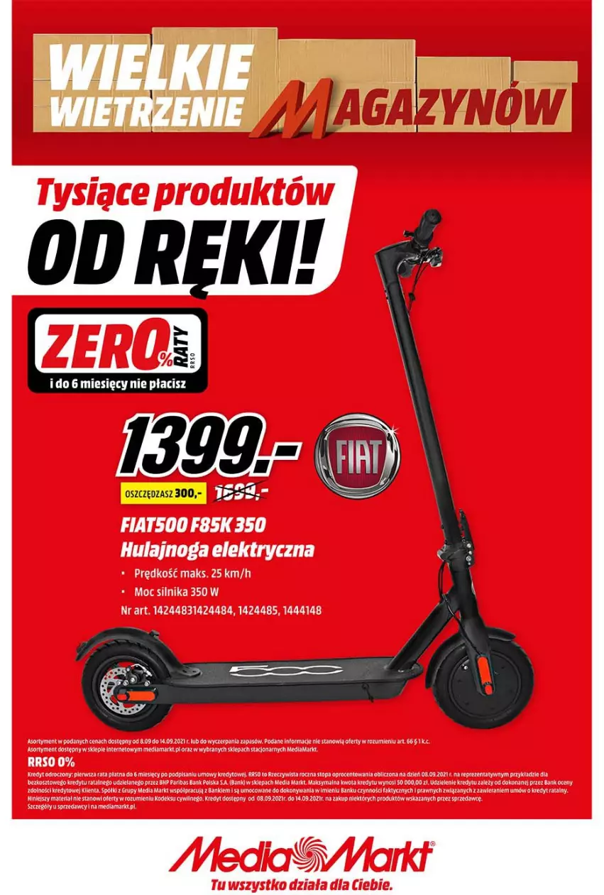 Gazetka promocyjna Media Markt - Gazetka Media Markt - ważna 09.09 do 14.09.2021 - strona 1 - produkty: Fa, Hulajnoga, Hulajnoga elektryczna, Kosz, Sprzedawcy, Top