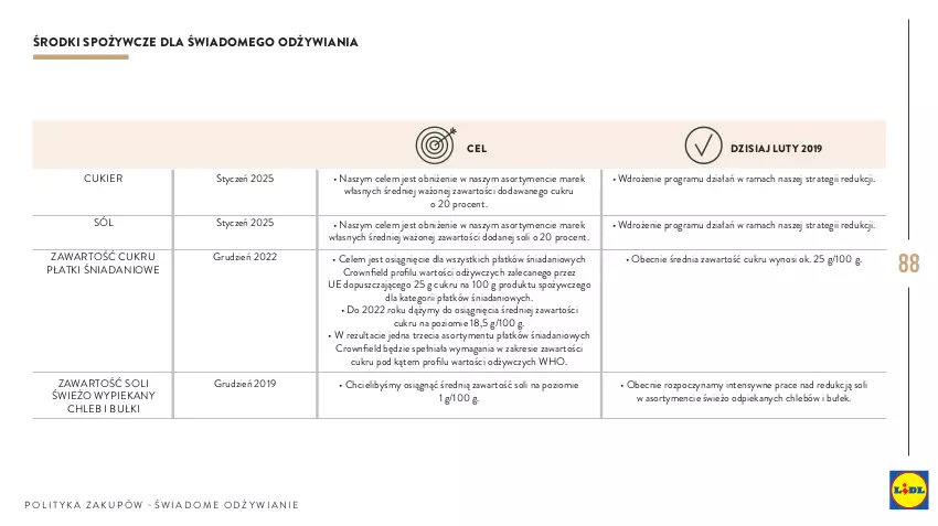 Gazetka promocyjna Lidl - Polityka zakupów - ważna 01.01.2019 do 31.12.2030 - strona 88 - produkty: Chleb, Cukier, Danio, Gra, Rama, Sól