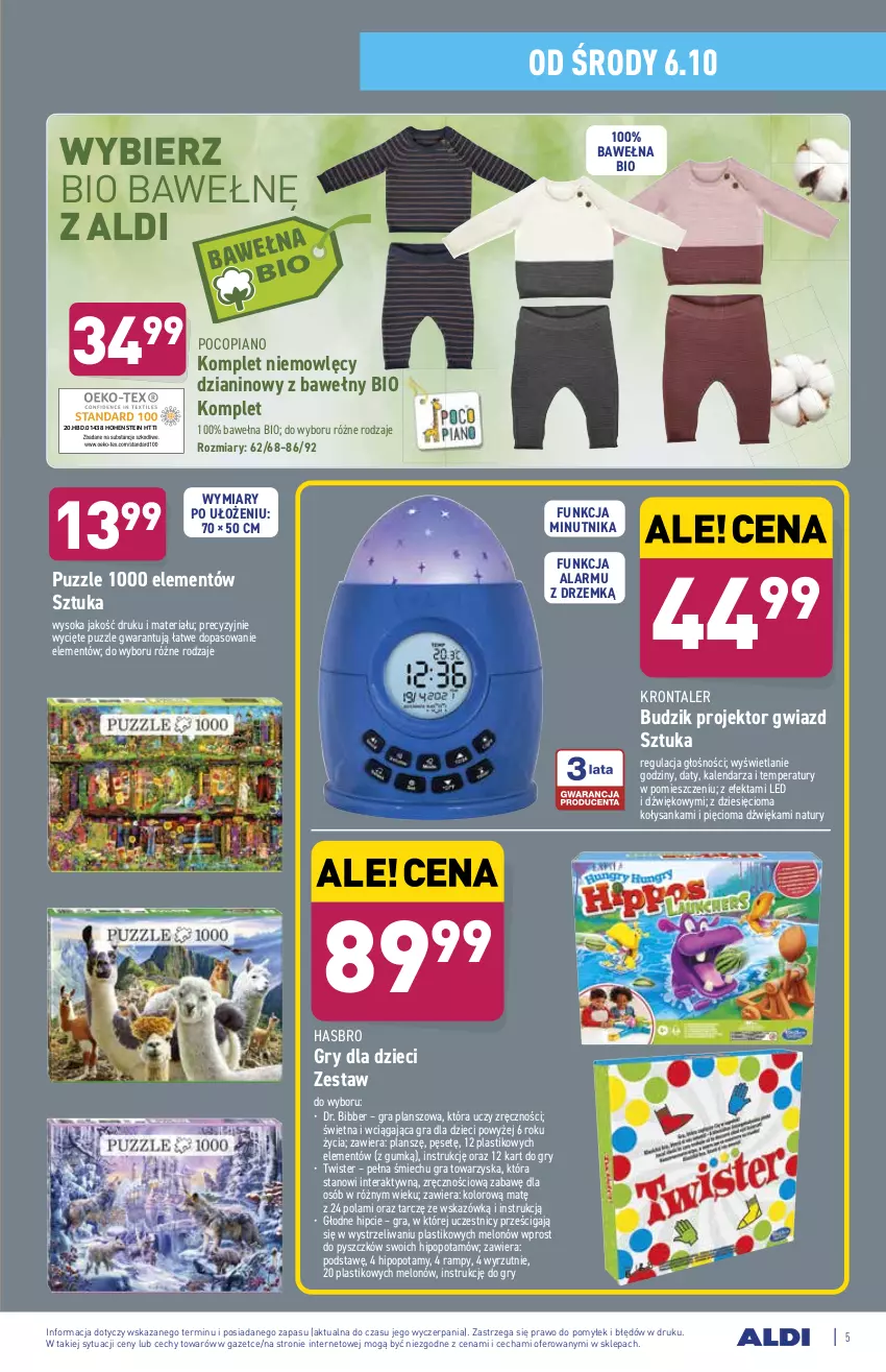 Gazetka promocyjna Aldi - OKAZJE DLA CIEBIE I DOMU - ważna 06.10 do 09.10.2021 - strona 5 - produkty: Budzik, Dzieci, Gra, Gry, Hasbro, Kalendarz, Melon, Pocopiano, Puzzle, Sok, Tera, Wełna