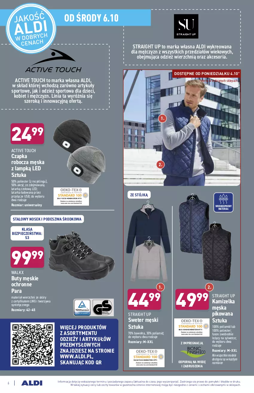 Gazetka promocyjna Aldi - OKAZJE DLA CIEBIE I DOMU - ważna 06.10 do 09.10.2021 - strona 6 - produkty: Buty, Czapka, Dzieci, Fa, Kamizelka, Latarka, Piec, Por, Sport, Sweter, Tarka, Wełna