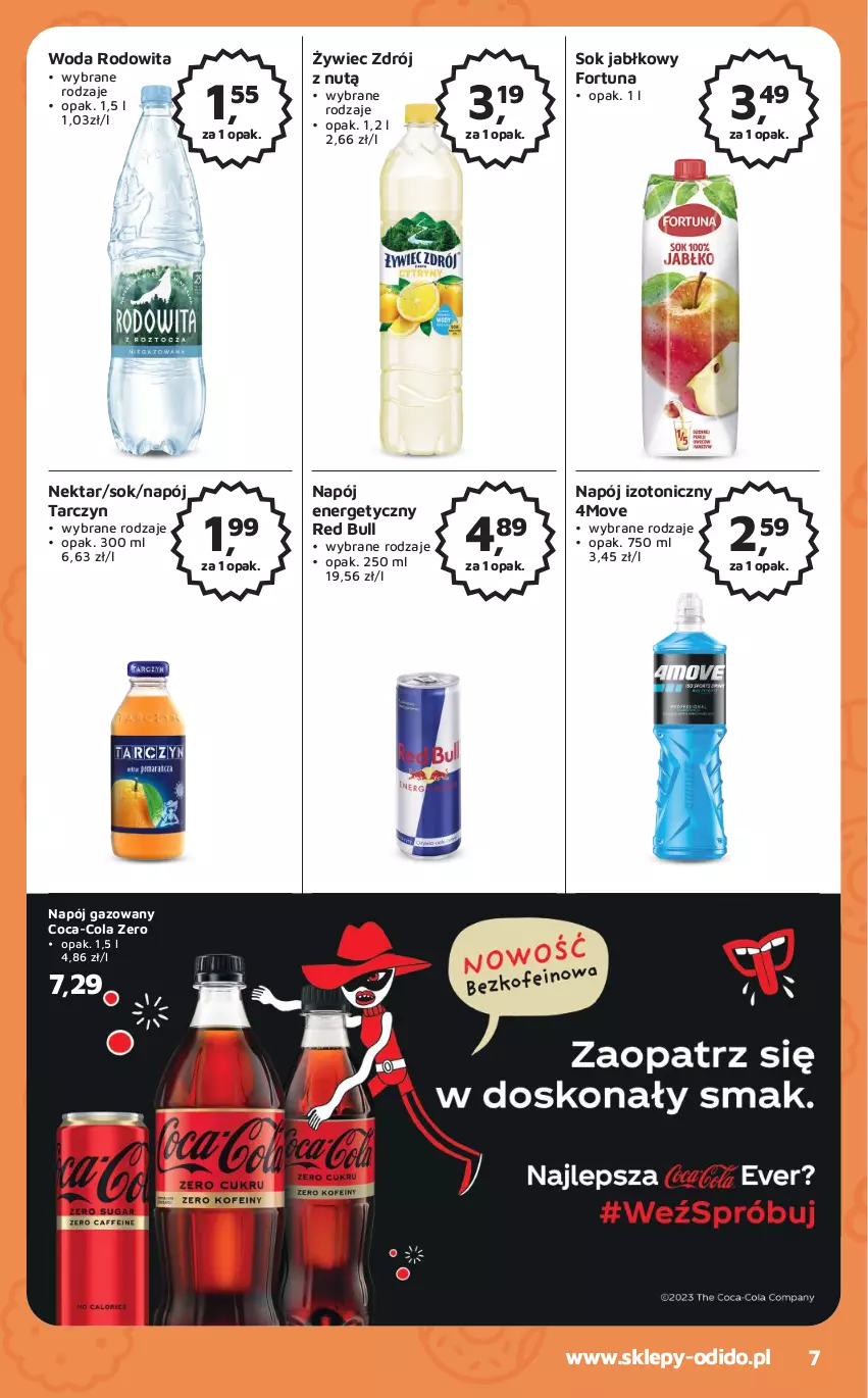 Gazetka promocyjna Odido - Gazetka - ważna 07.04 do 20.04.2023 - strona 7 - produkty: Coca-Cola, Fortuna, Napój, Napój energetyczny, Napój gazowany, Napój izotoniczny, Nektar, Red Bull, Sok, Sok jabłkowy, Woda