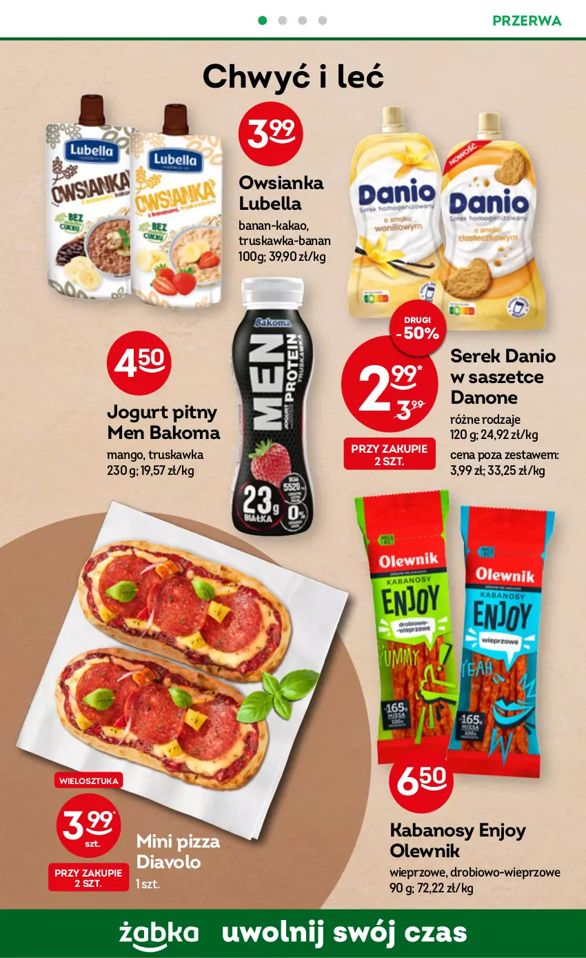 Gazetka promocyjna Żabka - ważna 15.02 do 21.02.2023 - strona 26 - produkty: Bakoma, Bell, Bella, Danio, Danone, Jogurt, Jogurt pitny, Kabanos, Kakao, Lubella, Mango, Olewnik, Owsianka, Pizza, Ser, Serek