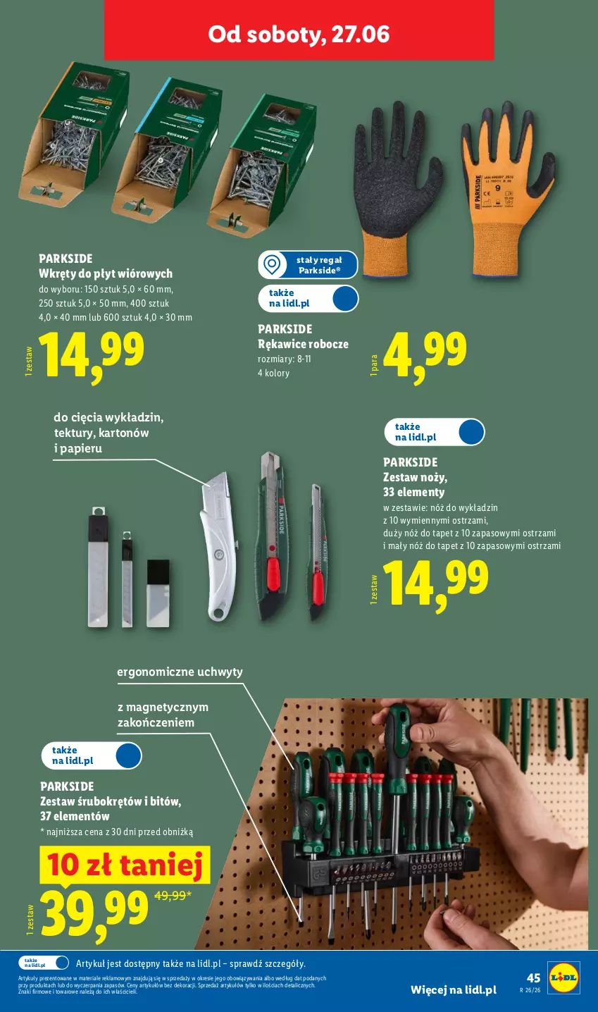 Gazetka promocyjna Lidl - Katalog ważny od 22.06 - ważna 22.06 do 27.06.2026 - strona 51 - produkty: Noż, Papier, Parkside, Regał, Rękawice, Rękawice robocze, Uchwyty, Wkręt