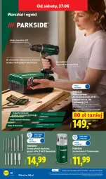 Gazetka promocyjna Lidl - Katalog ważny od 22.06 - Gazetka - ważna od 27.06 do 27.06.2026 - strona 46 - produkty: Parkside, Akumulatorowa wiertarkowkrętark, Wiertarkowkrętarka, Warka, Tarka, Regał, Wkręt, Wkrętarka, Zestaw wierteł, Gres, Ogród, Akumulator