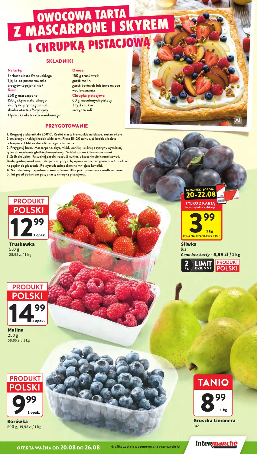Gazetka promocyjna Intermarche - Gazetka Intermarche - ważna 20.08 do 26.08.2026 - strona 13 - produkty: Borówka, Ciasto francuskie, Cukier, Cytryny, Gra, Grafika, Kawa, Mascarpone, Miód, Owoce, Papier, Papier do pieczenia, Piec, Piekarnik, Pistacje, Tarta