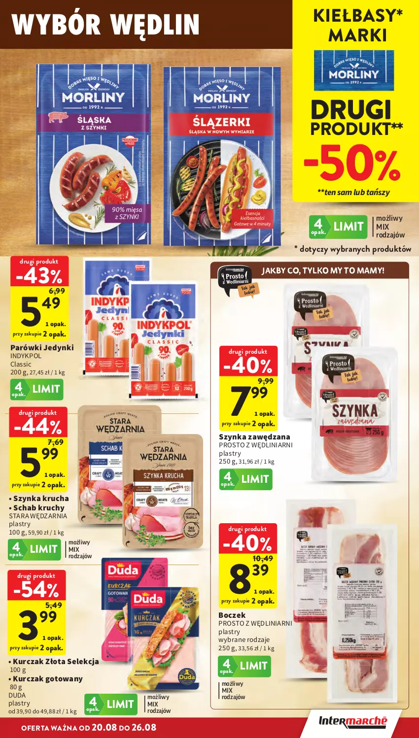 Gazetka promocyjna Intermarche - Gazetka Intermarche - ważna 20.08 do 26.08.2026 - strona 19 - produkty: Boczek, Duda, Kurczak, Kurczak gotowany, Parówki, Szynka