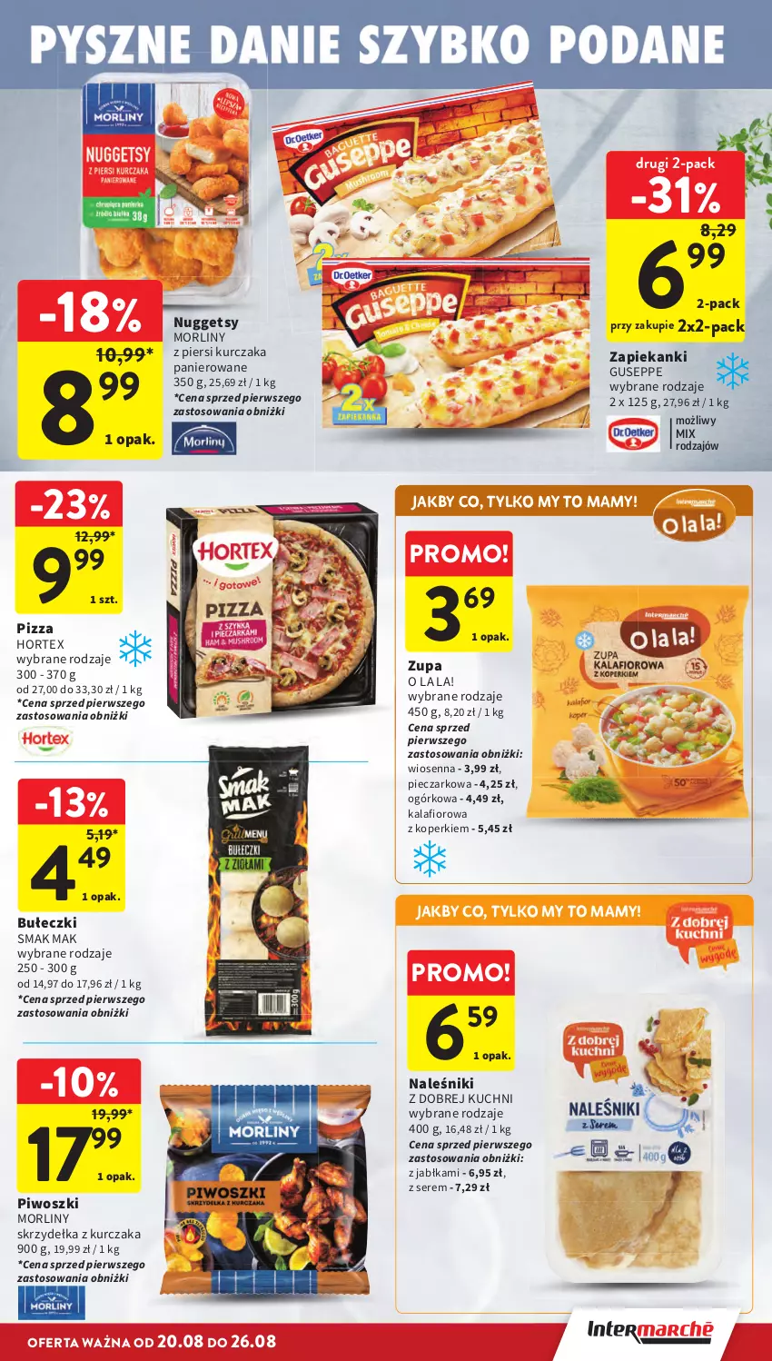 Gazetka promocyjna Intermarche - Gazetka Intermarche - ważna 20.08 do 26.08.2026 - strona 21 - produkty: Bułeczki, Hortex, Jabłka, Kalafior, Kurczak, Morliny, Naleśniki, Piec, Piwo, Pizza, Ser, Skrzydełka z kurczaka, Zupa