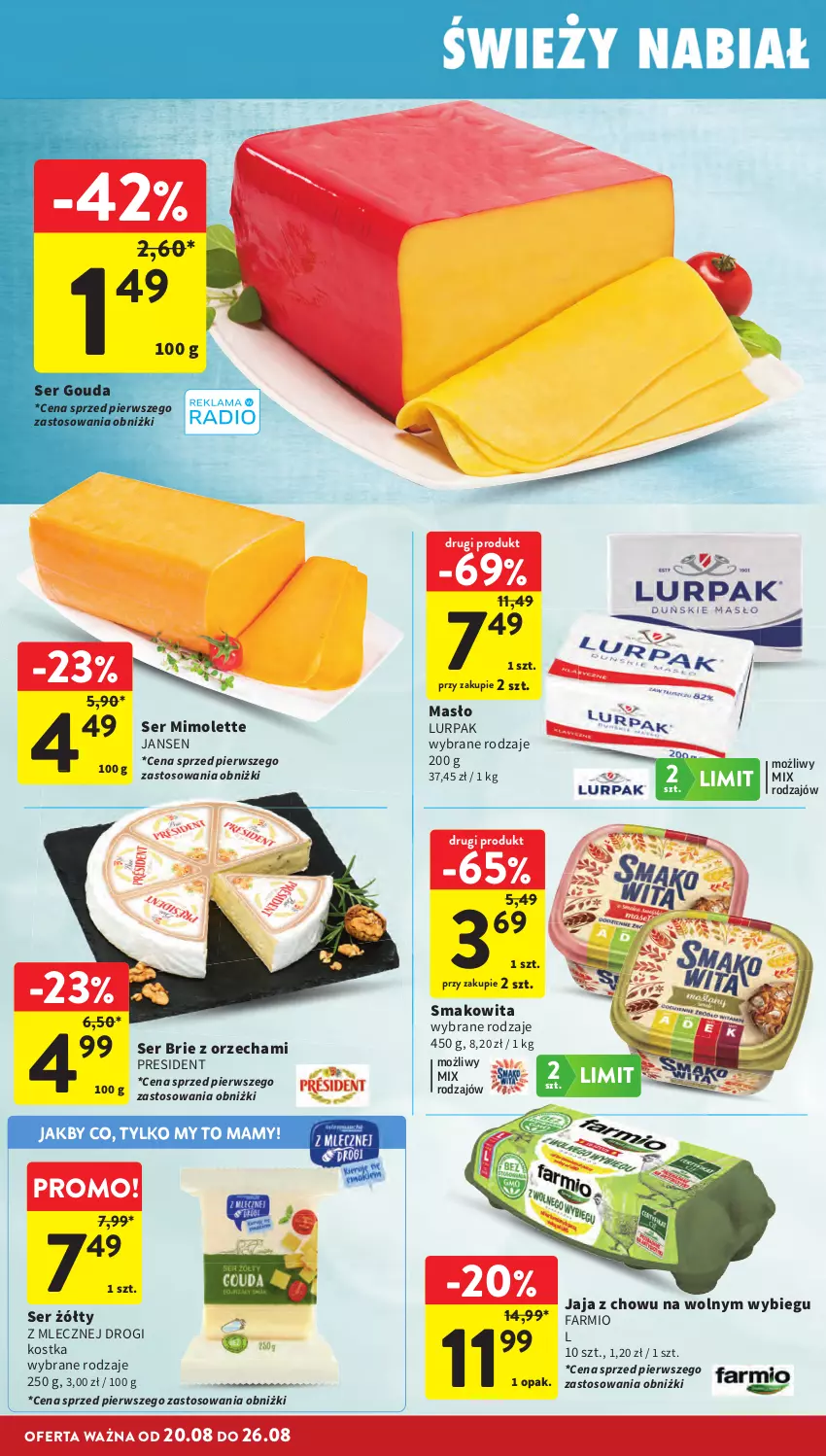 Gazetka promocyjna Intermarche - Gazetka Intermarche - ważna 20.08 do 26.08.2026 - strona 22 - produkty: Brie, Fa, Gouda, Jaja, Lurpak, Masło, Mimolette, Ser, Smakowita