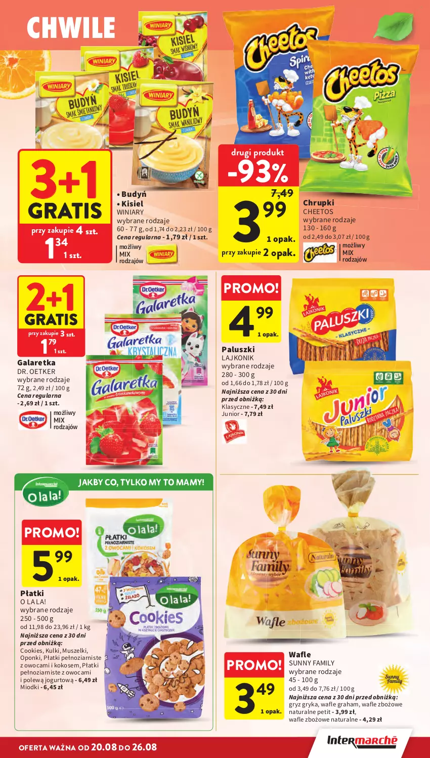 Gazetka promocyjna Intermarche - Gazetka Intermarche - ważna 20.08 do 26.08.2026 - strona 29 - produkty: Budyń, Cheetos, Chrupki, Dr. Oetker, Fa, Gala, Galaretka, Gra, Gry, Jogurt, Kisiel, Kokos, Lajkonik, Mus, Wafle, Winiary
