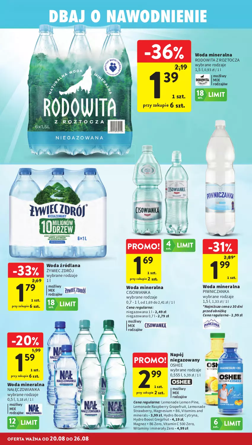 Gazetka promocyjna Intermarche - Gazetka Intermarche - ważna 20.08 do 26.08.2026 - strona 32 - produkty: Cisowianka, Gra, Grejpfrut, LANA, Magnez, Nałęczowianka, Napój, Napój niegazowany, Oshee, Woda, Woda mineralna