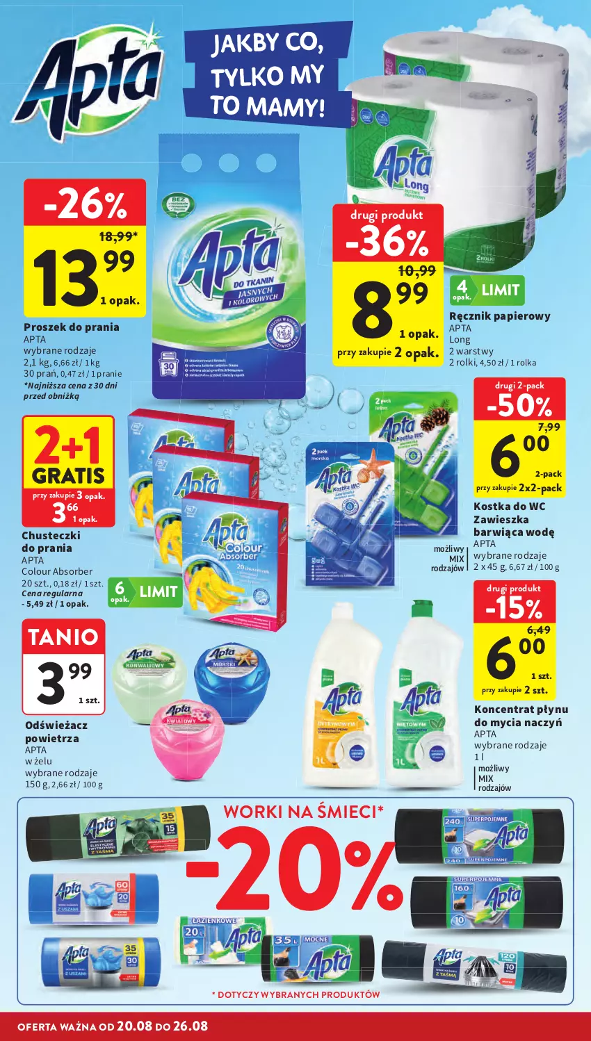 Gazetka promocyjna Intermarche - Gazetka Intermarche - ważna 20.08 do 26.08.2026 - strona 38 - produkty: Chusteczki, Chusteczki do prania, Do mycia naczyń, Gra, Kostka do wc, Odświeżacz powietrza, Papier, Proszek do prania, Ręcznik, Rolki, Worki na śmiec, Worki na śmieci