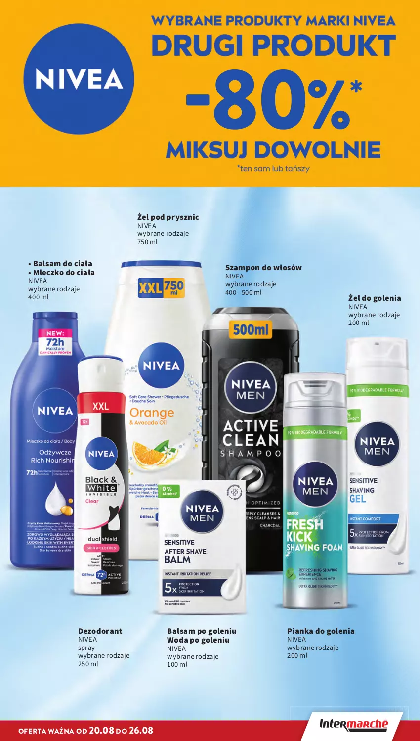 Gazetka promocyjna Intermarche - Gazetka Intermarche - ważna 20.08 do 26.08.2026 - strona 39 - produkty: Balsam do ciała, Balsam po goleniu, Dezodorant, Mleczko, Mleczko do ciała, Nivea, Pianka do golenia, Szampon, Woda, Woda po goleniu
