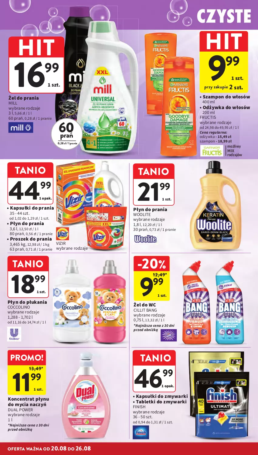Gazetka promocyjna Intermarche - Gazetka Intermarche - ważna 20.08 do 26.08.2026 - strona 40 - produkty: Cillit Bang, Coccolino, Do mycia naczyń, Finish, Fructis, Kapsułki do prania, Odżywka, Płyn do płukania, Płyn do prania, Proszek do prania, Szampon, Tablet, Tabletki do zmywarki, Vizir, Woolite, Zmywarki
