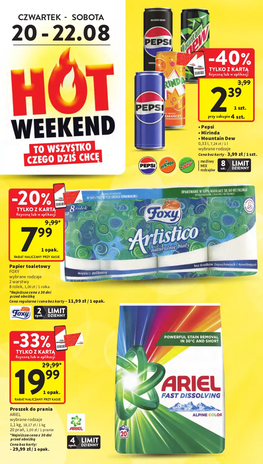 Gazetka promocyjna Intermarche - Gazetka Intermarche - ważna 20.08 do 26.08.2026 - strona 6 - produkty: Ariel, Foxy, Mirinda, Papier, Papier toaletowy, Pepsi, Proszek do prania