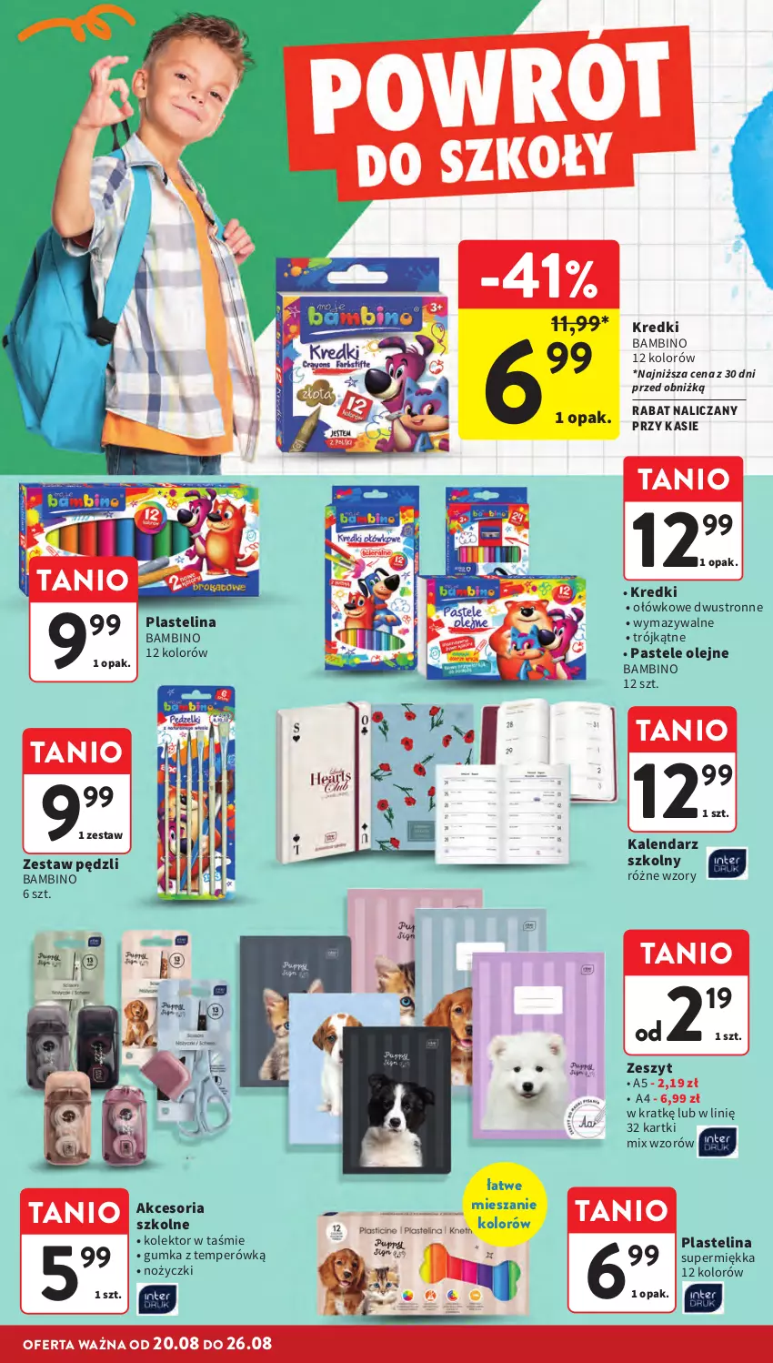 Gazetka promocyjna Intermarche - Gazetka Intermarche - ważna 20.08 do 26.08.2026 - strona 8 - produkty: Kalendarz, Noż, Nożyczki, Olej, Pastele olejne, Plastelina, Zestaw pędzli
