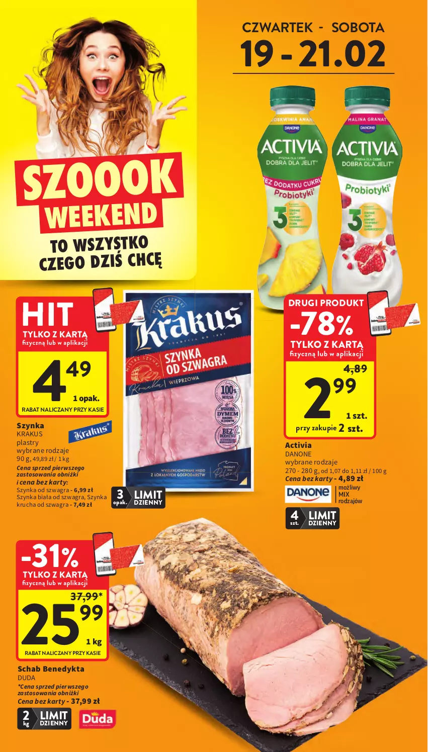 Gazetka promocyjna Intermarche - Gazetka Intermarche - ważna 19.02 do 25.02.2026 - strona 2 - produkty: Activia, Danone, Duda, Gra, Krakus, Schab Benedykta, Szynka, Szynka biała