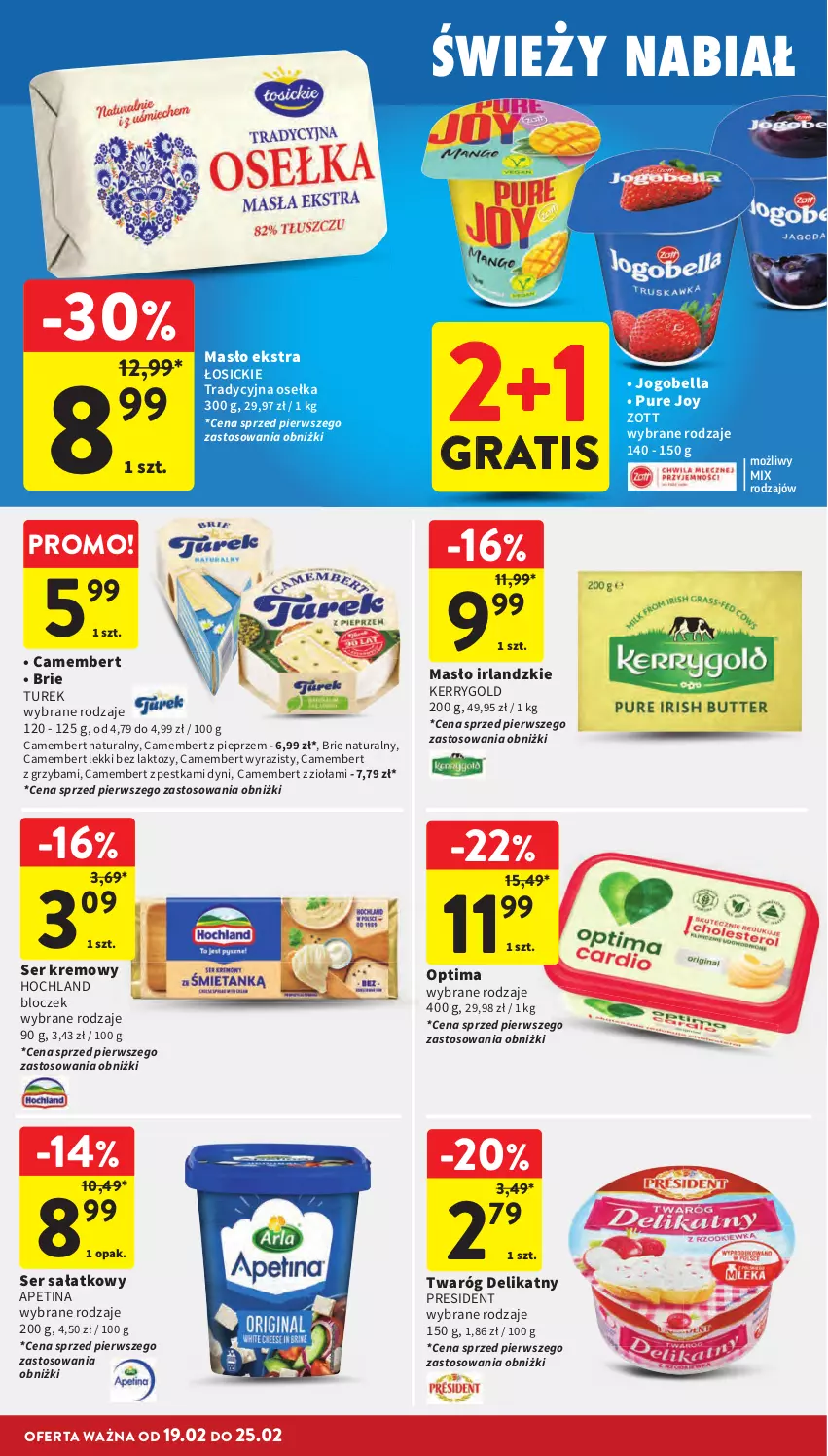 Gazetka promocyjna Intermarche - Gazetka Intermarche - ważna 19.02 do 25.02.2026 - strona 20 - produkty: Bell, Bella, Brie, Camembert, Gra, Hochland, Jogobella, Masło, Optima, Pieprz, Pur, Sałat, Ser, Twaróg, Twaróg delikatny, Zott