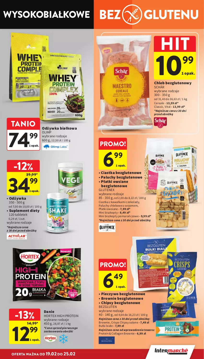 Gazetka promocyjna Intermarche - Gazetka Intermarche - ważna 19.02 do 25.02.2026 - strona 23 - produkty: Biszkopty, Brownie, Chipsy, Chleb, Chleb bezglutenowy, Ciastka, Hortex, Kawa, Odżywka, Piec, Pieczywo, Płatki owsiane, Sezam, Sok, Suplement diety, Tablet, Tenex