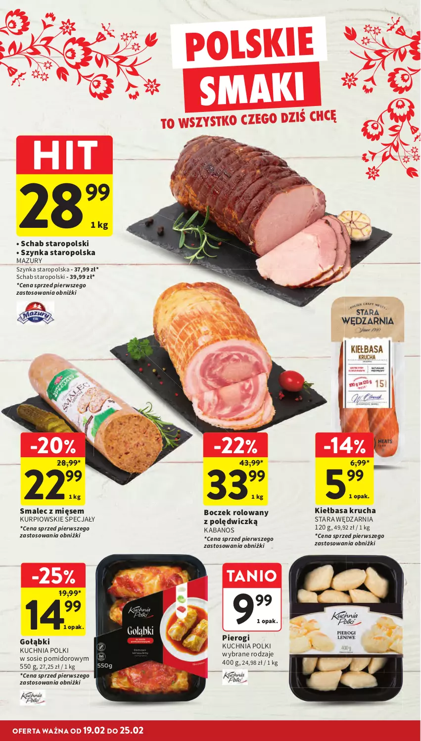 Gazetka promocyjna Intermarche - Gazetka Intermarche - ważna 19.02 do 25.02.2026 - strona 24 - produkty: Boczek, Kabanos, Kiełbasa, Kiełbasa krucha, Kuchnia, Pierogi, Smalec, Sos, Szynka