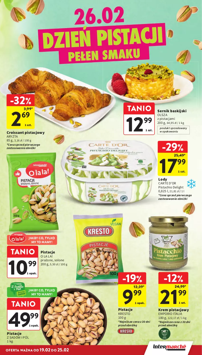Gazetka promocyjna Intermarche - Gazetka Intermarche - ważna 19.02 do 25.02.2026 - strona 29 - produkty: Carte d'Or, Croissant, Krem pistacjowy, Lody, Pistacje, Por, Ser