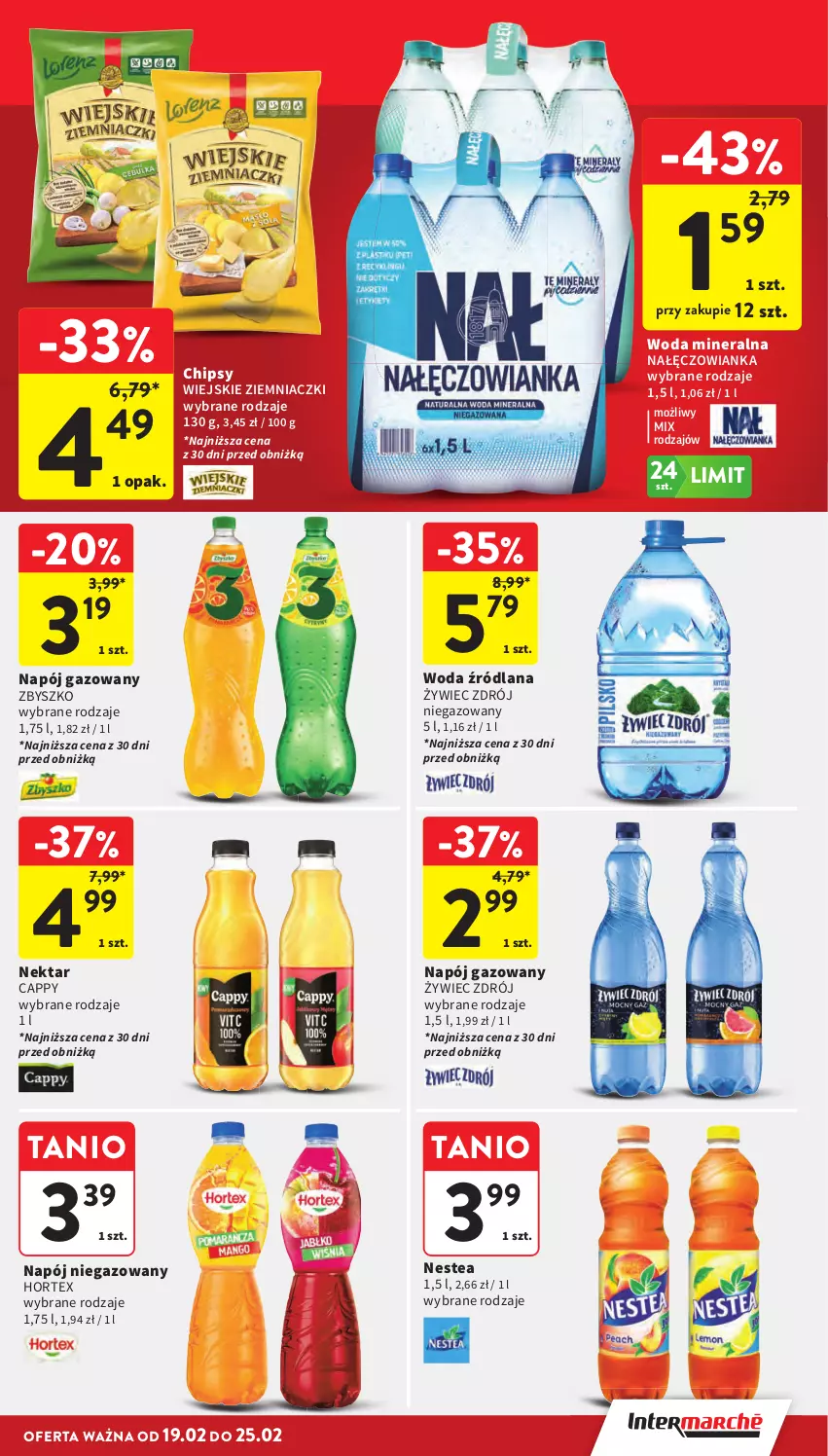 Gazetka promocyjna Intermarche - Gazetka Intermarche - ważna 19.02 do 25.02.2026 - strona 35 - produkty: Cappy, Chipsy, Hortex, LANA, Nałęczowianka, Napój, Napój gazowany, Napój niegazowany, Nektar, Nestea, Woda, Woda mineralna