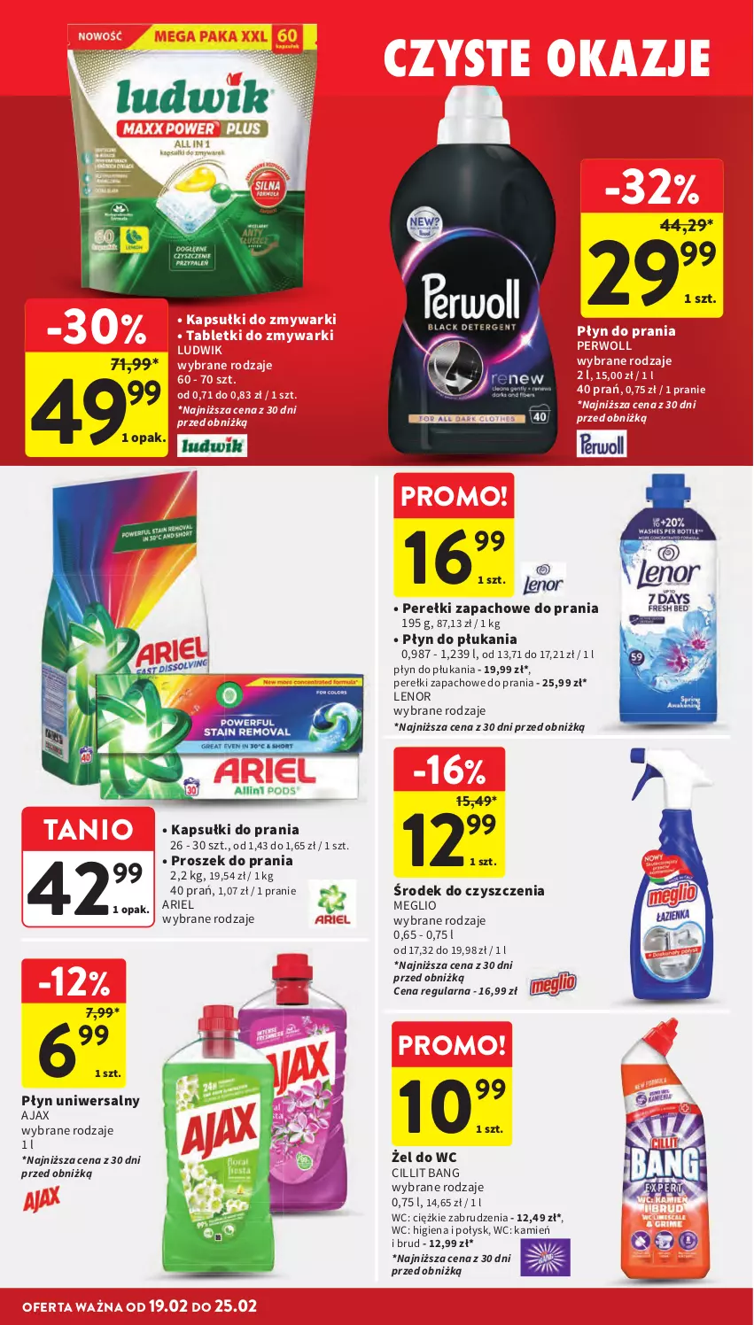 Gazetka promocyjna Intermarche - Gazetka Intermarche - ważna 19.02 do 25.02.2026 - strona 38 - produkty: Ajax, Ariel, Cillit Bang, Kapsułki do prania, Lenor, Ludwik, Perełki zapachowe, Perwoll, Płyn do płukania, Płyn do prania, Proszek do prania, Tablet, Tabletki do zmywarki, Zmywarki